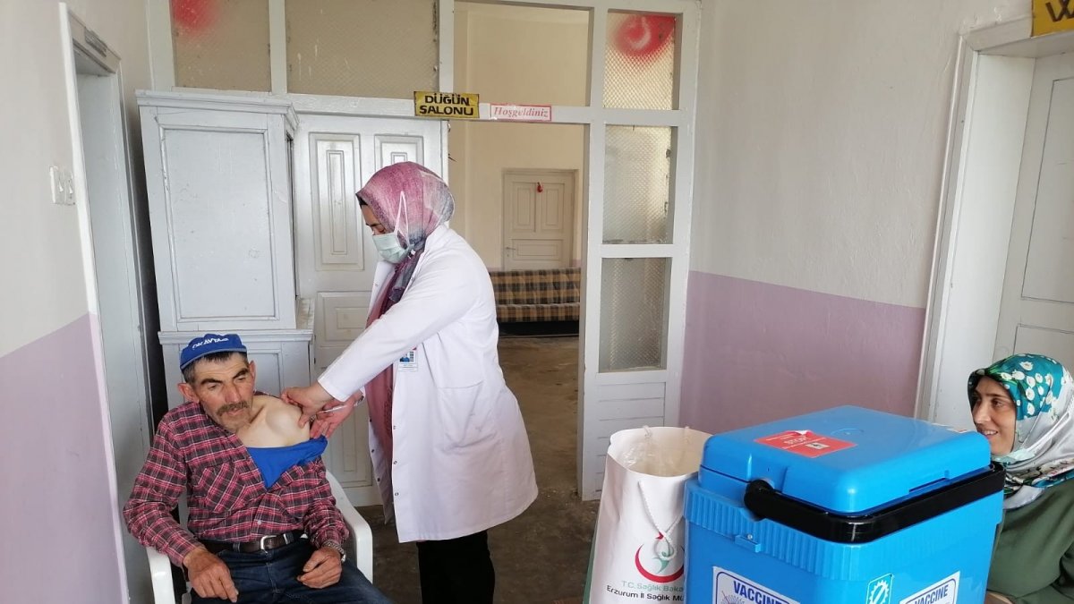 Oltu'da sağlık ekipleri köy köy dolaşarak aşılama yapıyor