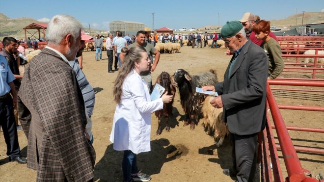 Van Büyükşehir Belediyesi ekipleri hayvan pazarında vatandaşarı bilgilendirdi