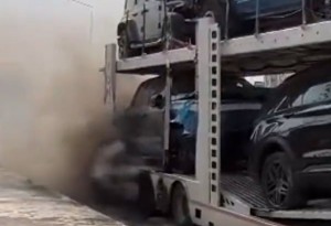 Doğubayazıt'ta Araç Yüklü TIR'da Korkutan Yangın: Sıfır Kilometre Otomobiller Zarar Gördü