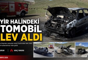 Erzurum-Pasinler yolunda hareket halindeki otomobil alev aldı