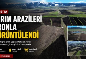 Sarıkamış'ta ekim yapılan tarlalar karla kaplı dağlar arasında dronla görüntülendi