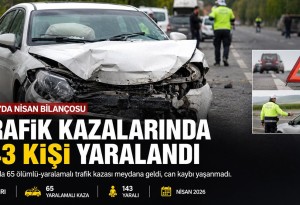 Ağrı'da Nisan ayı trafik bilançosu: 65 yaralamalı kazada 143 kişi yaralandı