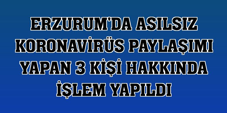 Erzurum'da asılsız koronavirüs paylaşımı yapan 3 kişi hakkında işlem yapıldı