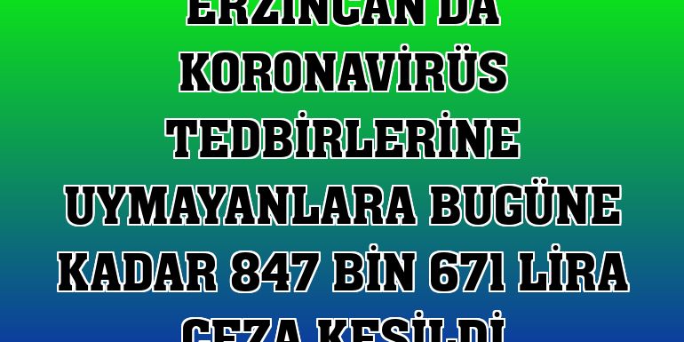 Erzincan'da koronavirüs tedbirlerine uymayanlara bugüne kadar 847 bin 671 lira ceza kesildi