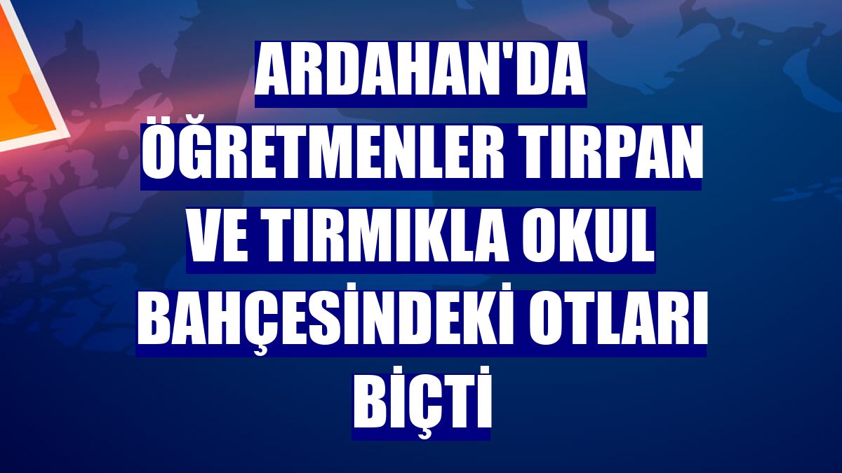 Ardahan'da öğretmenler tırpan ve tırmıkla okul bahçesindeki otları biçti