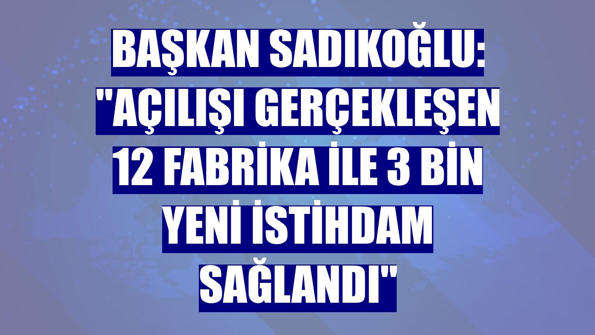 Başkan Sadıkoğlu: "Açılışı gerçekleşen 12 fabrika ile 3 bin yeni istihdam sağlandı"