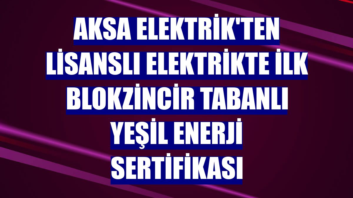 Aksa Elektrik'ten lisanslı elektrikte ilk blokzincir tabanlı yeşil enerji sertifikası