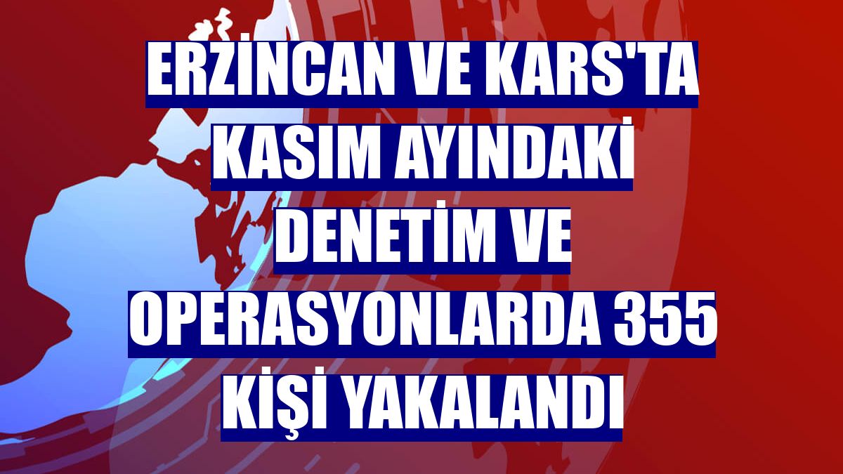 Erzincan ve Kars'ta kasım ayındaki denetim ve operasyonlarda 355 kişi yakalandı