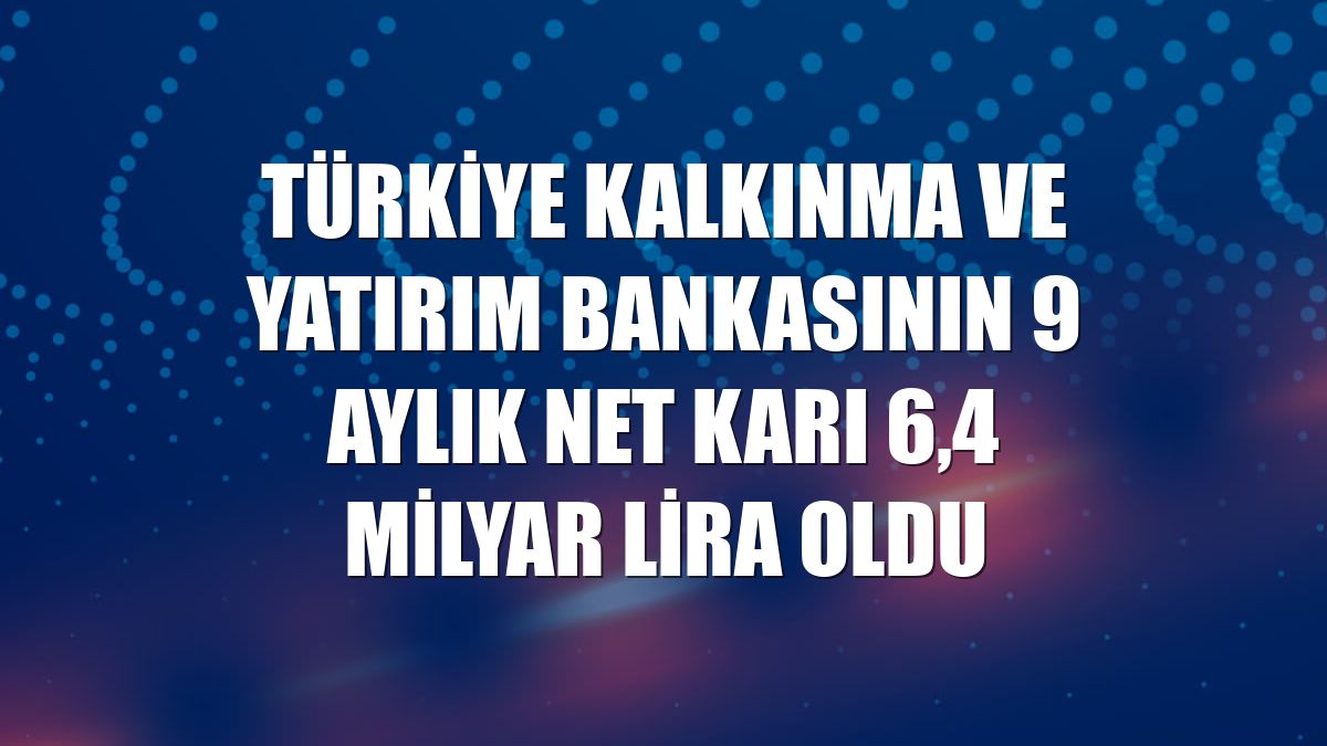 Türkiye Kalkınma ve Yatırım Bankasının 9 aylık net karı 6,4 milyar lira oldu