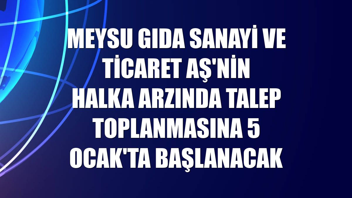 Meysu Gıda Sanayi ve Ticaret AŞ'nin halka arzında talep toplanmasına 5 Ocak'ta başlanacak