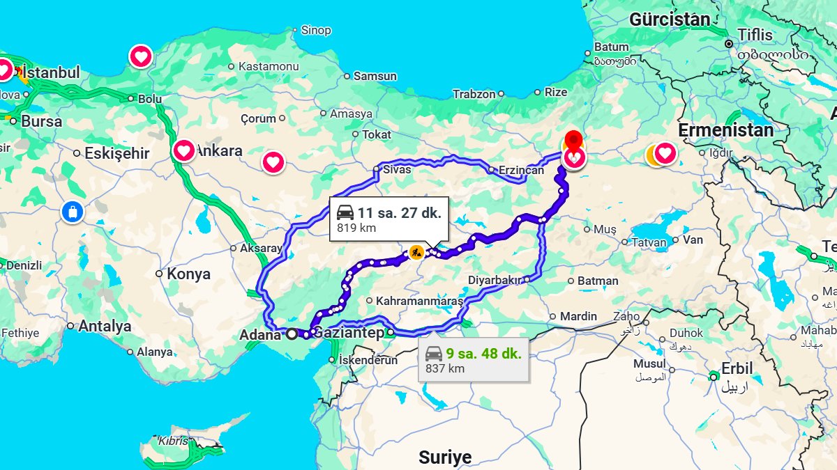 Adana ile Erzurum Arası Kaç Km? Kaç Saat? Adana/Erzurum Mesafe Bilgisi!