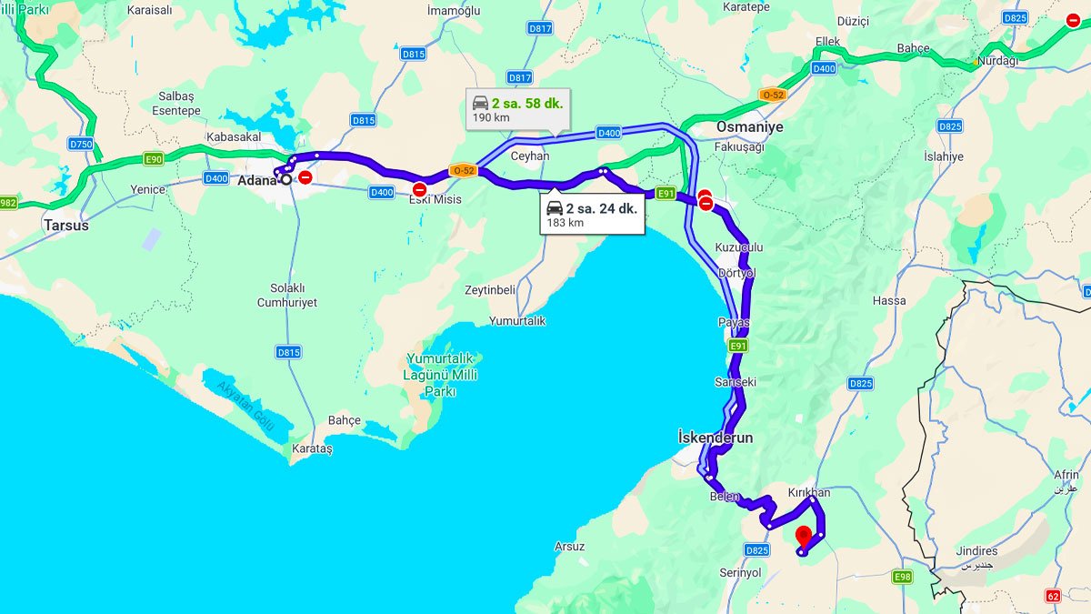 Adana ile Hatay Arası Kaç KM? Kaç Saat? Adana/Hatay Mesafe Bilgisi!