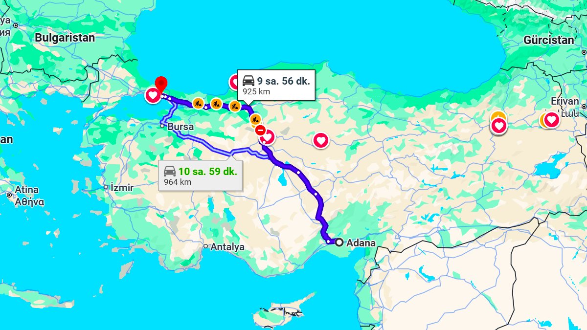 Adana ile İstanbul Arası Kaç KM? Kaç Saat? Adana/İstanbul Mesafe Bilgisi!