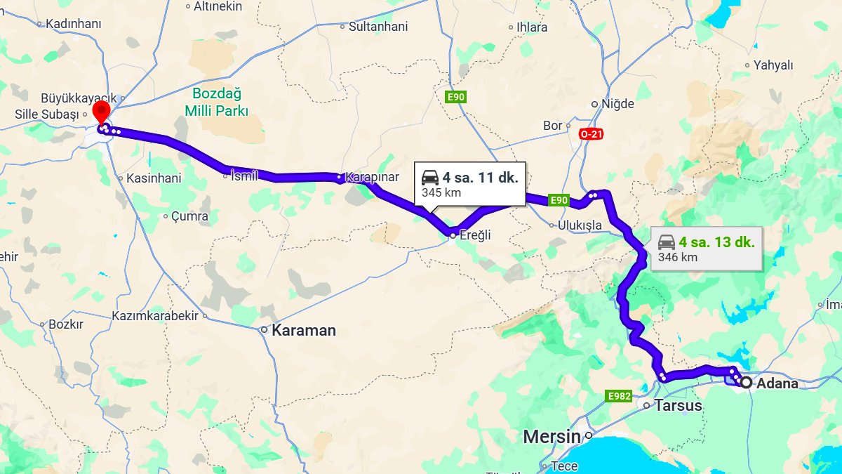 Adana ile Konya Arası Kaç KM? Kaç Saat? Adana/Konya Mesafe Bilgisi!