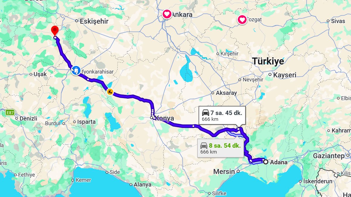 Adana ile Kütahya Arası Kaç KM? Kaç Saat? Adana/Kütahya Mesafe Bilgisi!
