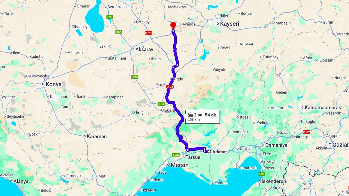 Adana ile Nevşehir Arası Kaç Km? Kaç Saat? Adana/Nevşehir Mesafe Bilgisi!