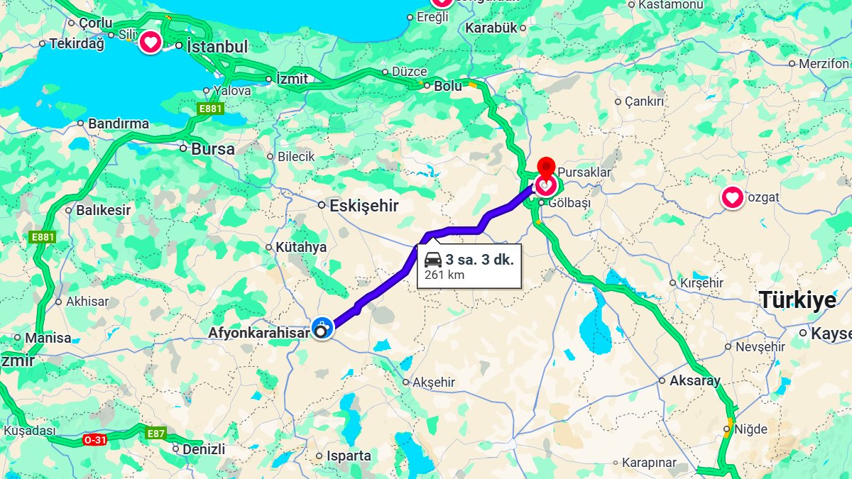 Afyonkarahisar ile Ankara Arası Kaç KM? Kaç Saat? Afyonkarahisar/Ankara Mesafe Bilgisi!