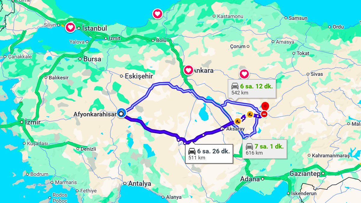 Afyonkarahisar ile Kayseri Arası Kaç KM? Kaç Saat? Afyonkarahisar/Kayseri Mesafe Bilgisi!