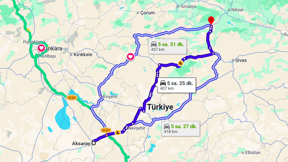 Aksaray Tokat Arası Kaç Km?