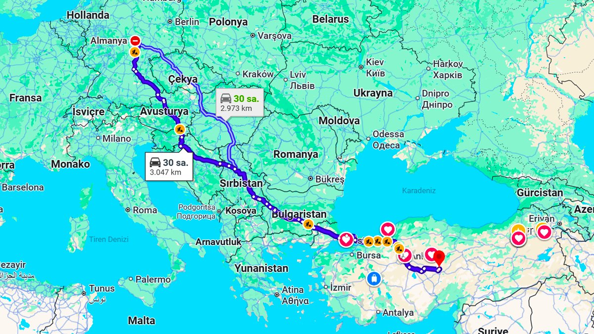 Almanya ile Türkiye Arası Kaç KM? Kaç Saat? Almanya/Türkiye Mesafe Bilgisi!