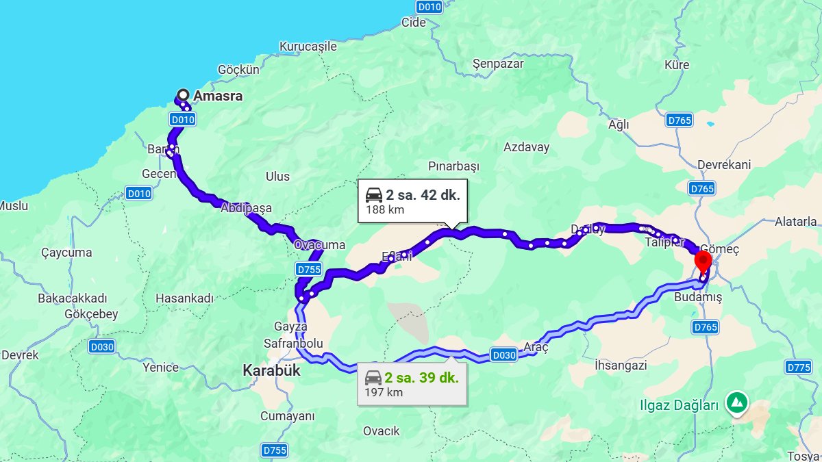 Amasra Kastamonu Arası Kaç Km?