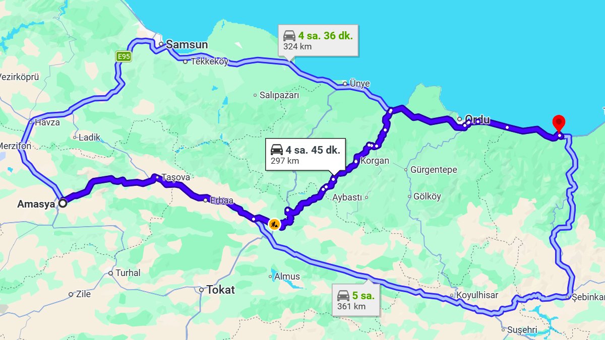 Amasya ile Giresun Arası Kaç KM? Kaç Saat? Amasya/Giresun Mesafe Bilgisi!