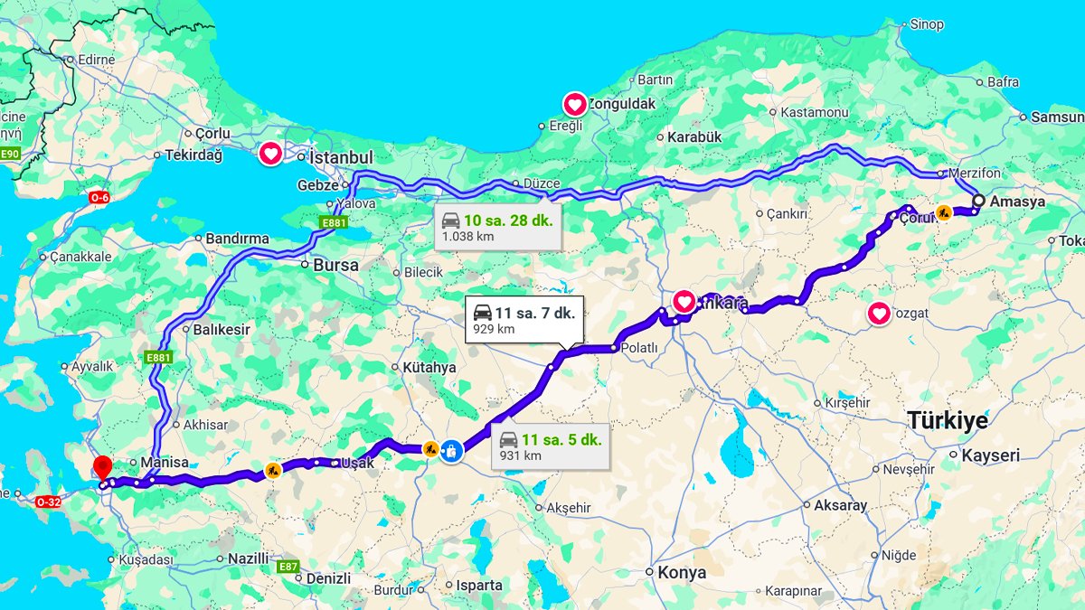 Amasya ile İzmir Arası Kaç KM? Kaç Saat? Amasya/İzmir Mesafe Bilgisi!