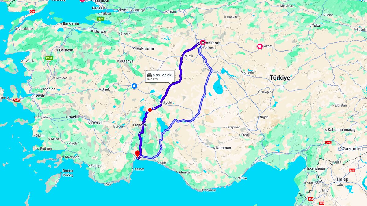 Ankara ile Antalya Arası Kaç Km? Kaç Saat? Ankara/Antalya Mesafe Bilgisi!
