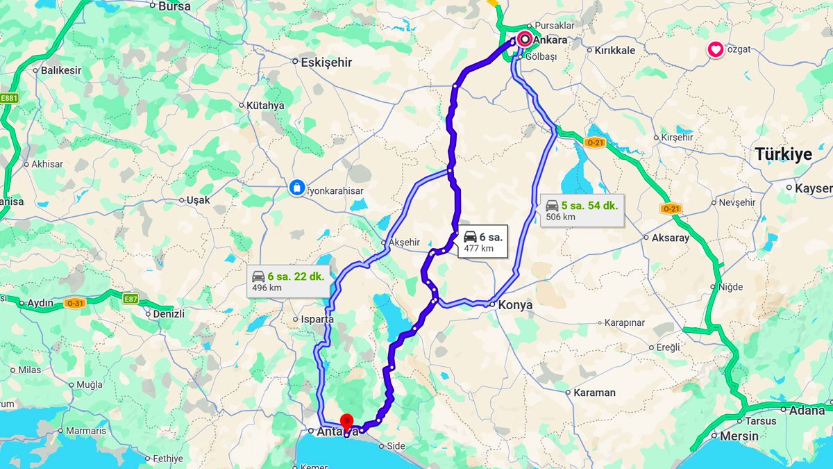 Ankara ile Belek Arası Kaç KM? Kaç Saat? Ankara/Belek Mesafe ve Yol Tarifi!