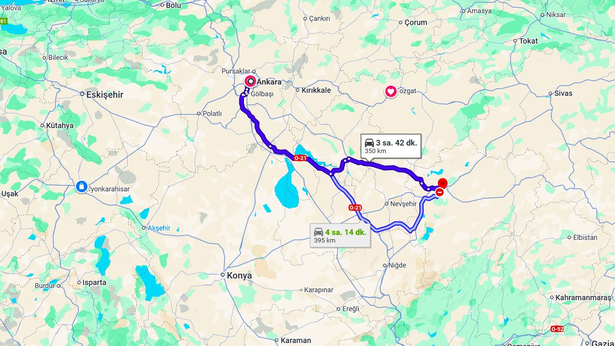 Ankara ile Kayseri Arası Kaç Km? Kaç Saat? Ankara/Kayseri Mesafe Bilgisi!