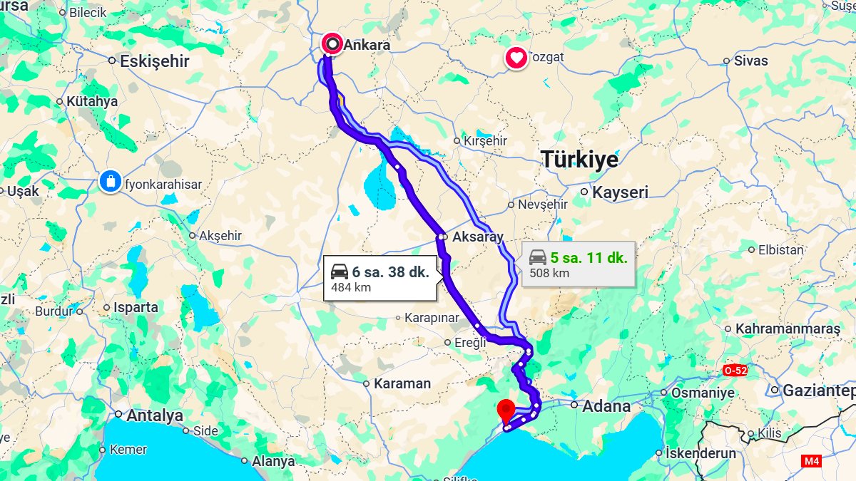 Ankara ile Mersin Arası Kaç KM? Kaç Saat? Ankara/Mersin Mesafe Bilgisi!