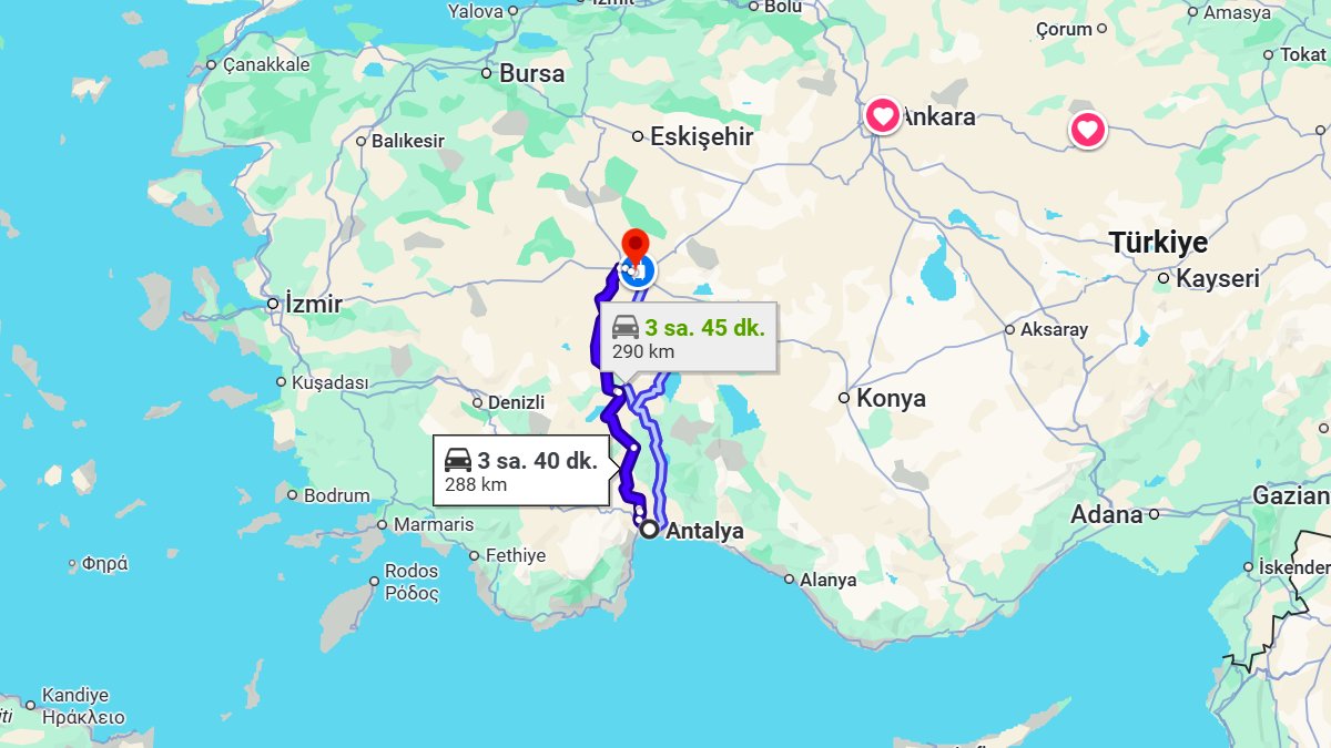 Antalya ile Afyonkarahisar Arası Kaç Km? Kaç Saat? Antalya/Afyonkarahisar Mesafe Bilgisi!
