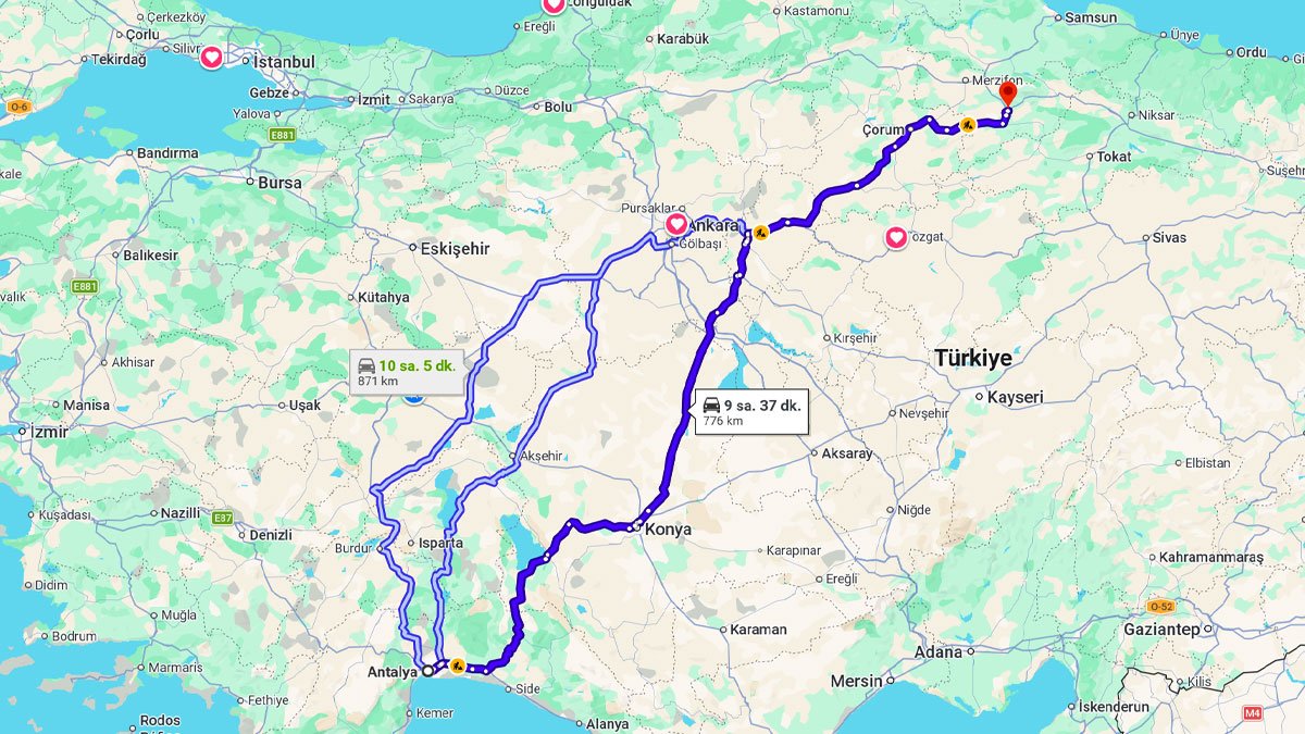 Antalya ile Amasya Arası Kaç KM? Kaç Saat? Antalya/Amasya Mesafe Bilgisi!