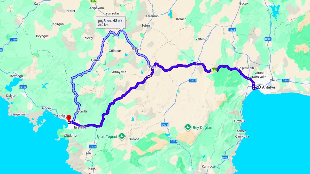 Antalya ile Fethiye Arası Kaç KM? Kaç Saat? Antalya / Fethiye Mesafe Bilgisi!