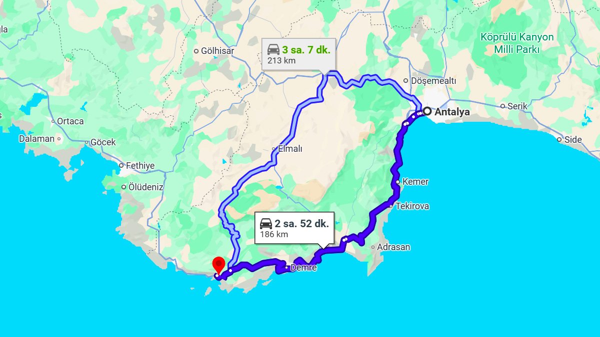 Antalya ile Kaş Arası Kaç KM? Kaç Saat? Antalya/Kaş Mesafe Bilgisi!