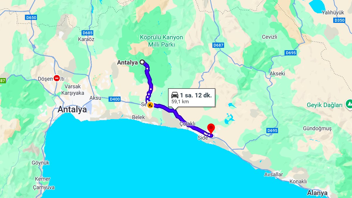 Antalya ile Manavgat Arası Kaç KM? Kaç Saat? Antalya/Manavgat Mesafe Bilgisi!