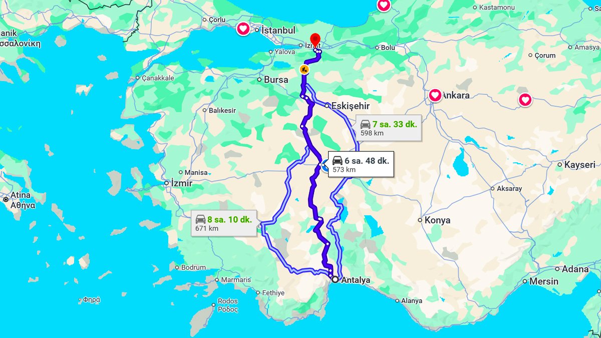 Antalya ile Sapanca Arası Kaç KM? Kaç Saat? Antalya/Sapanca Mesafe Bilgisi!