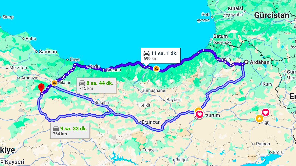 Ardahan ile Tokat Arası Kaç KM? Kaç Saat? Ardahan/Tokat Mesafe Bilgisi!