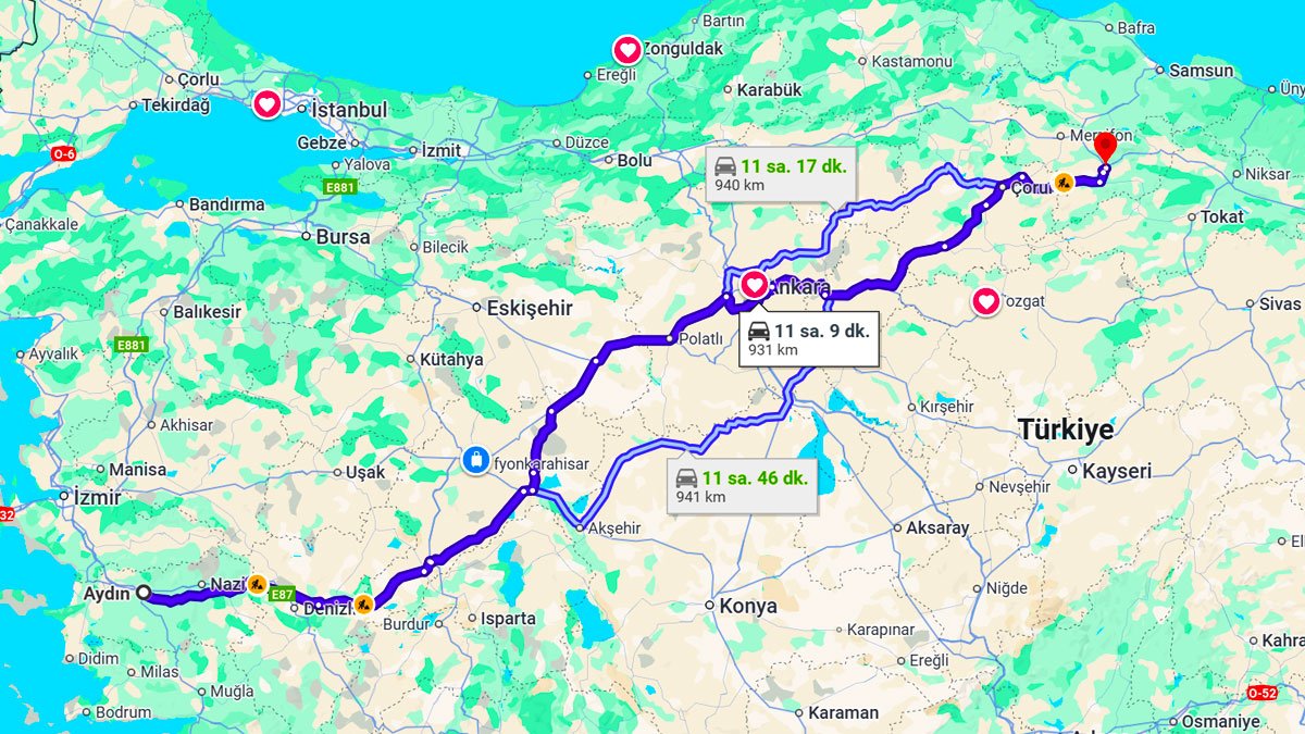 Aydın ile Amasya Arası Kaç Km? Kaç Saat? Aydın/Amasya Mesafe Bilgisi!