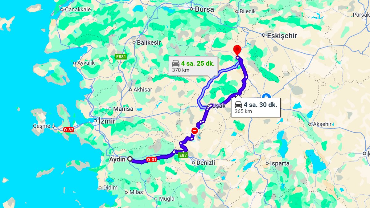 Aydın ile Kütahya Arası Kaç KM? Kaç Saat? Aydın/Kütahya Mesafe Bilgisi!