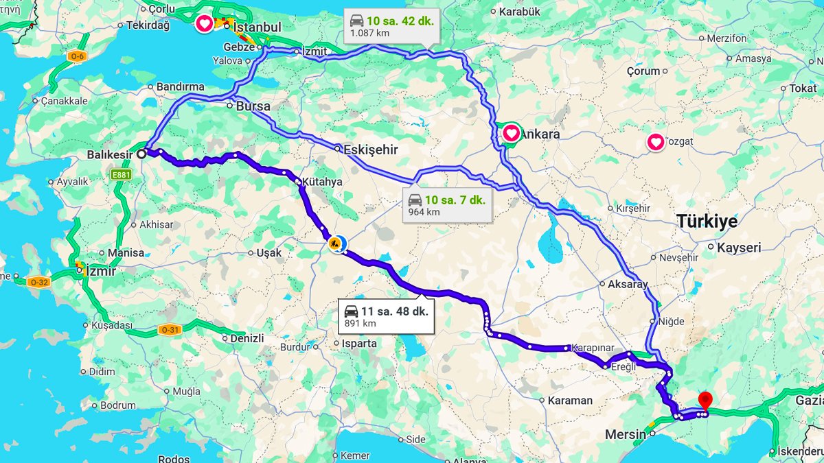 Balıkesir Adana Arası Kaç Km?