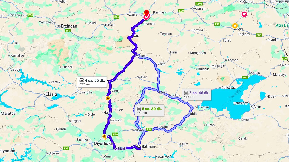 Batman ile Erzurum Arası Kaç Km? Kaç Saat? Batman/Erzurum Mesafe Bilgisi!