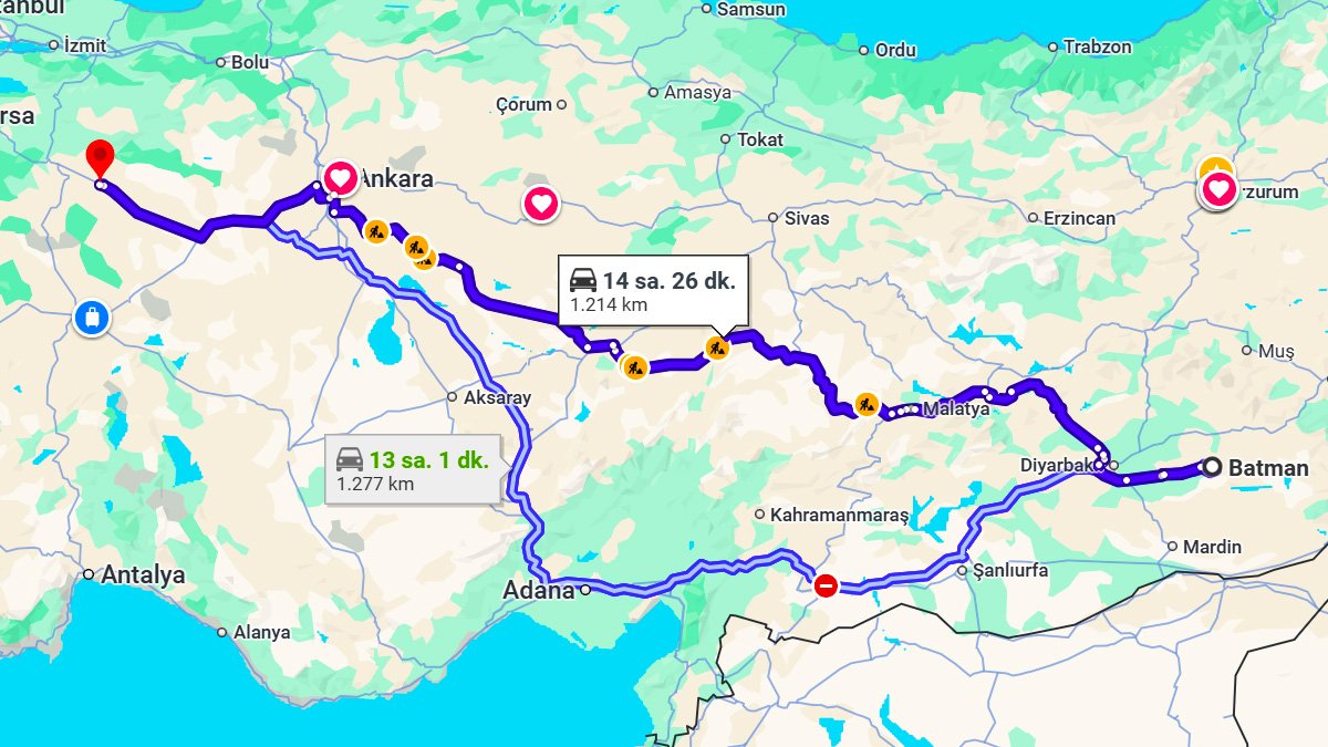 Batman ile Eskişehir Arası Kaç KM? Kaç Saat? Batman/Eskişehir Mesafe Bilgisi!