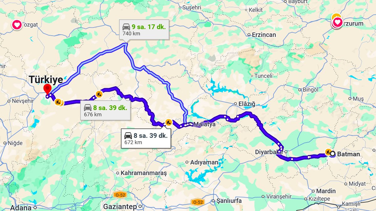 Batman ile Kayseri Arası Kaç KM? Kaç Saat? Batman/Kayseri Mesafe Bilgisi!