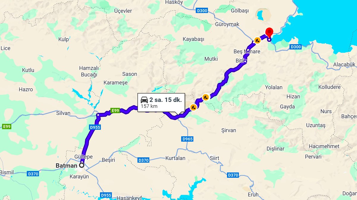 Batman ile Tatvan Arası Kaç Km? Kaç Saat? Batman/Tatvan Mesafe Bilgisi!