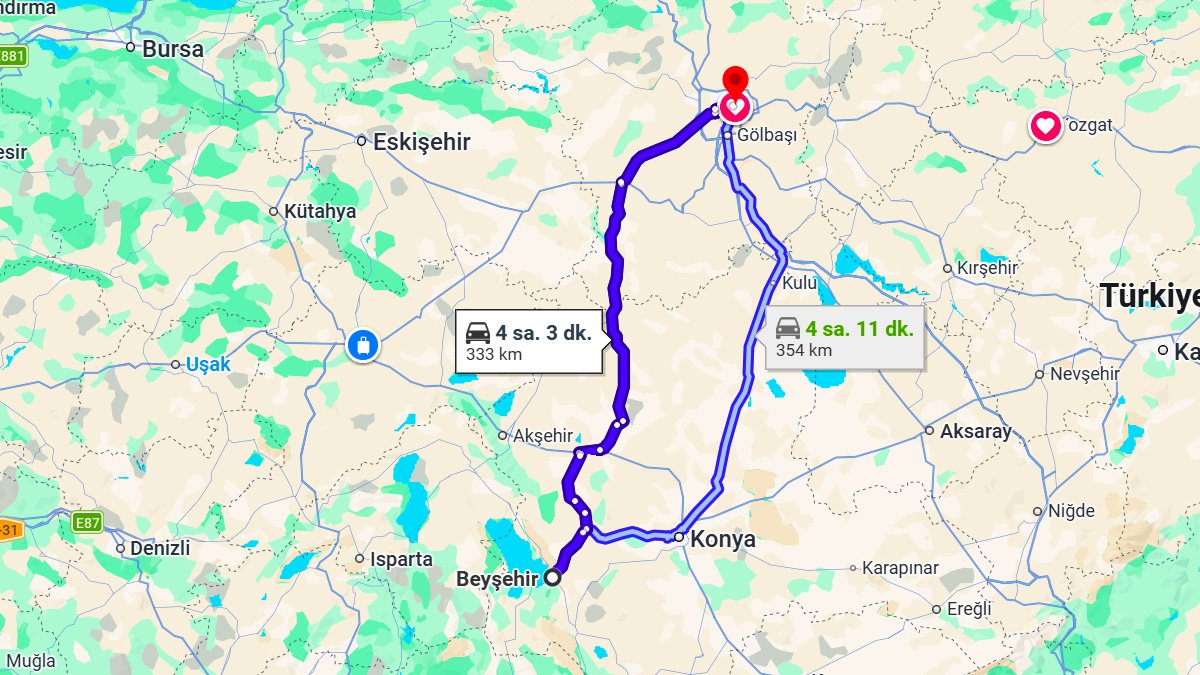 Beyşehir ile Ankara Arası Kaç KM? Kaç Saat? Beyşehir/Ankara Mesafe Bilgisi!