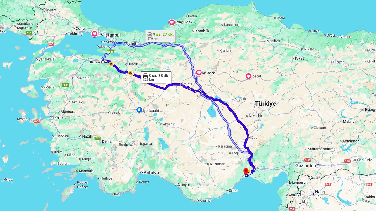 Bursa ile Mersin Arası Kaç Km? Kaç Saat? Bursa/Mersin Mesafe Bilgisi!