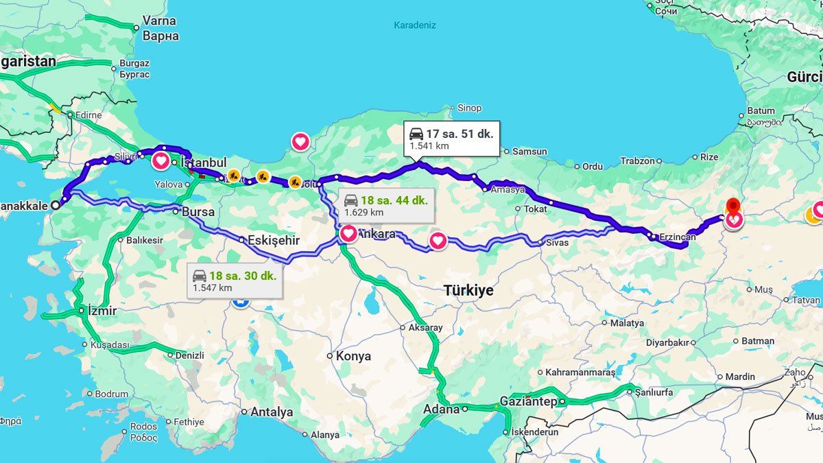 Çanakkale ile Erzurum Arası Kaç KM? Kaç Saat? Çanakkale/Erzurum Mesafe Bilgisi!
