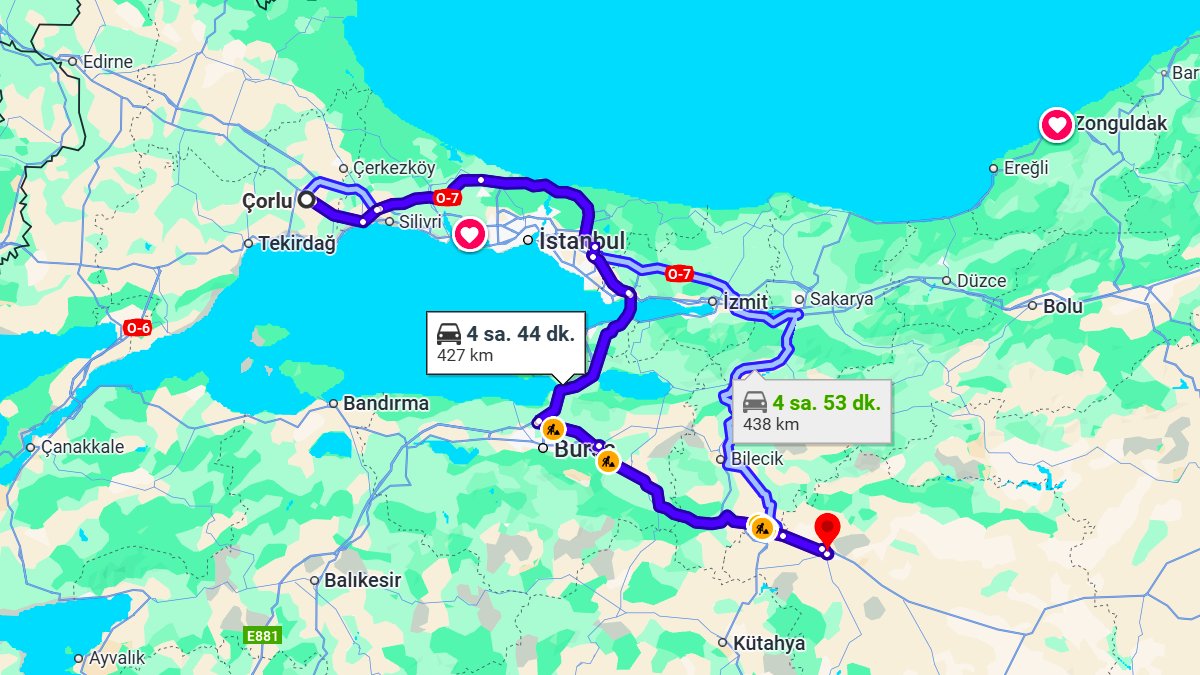 Çorlu ile Eskişehir Arası Kaç KM? Kaç Saat? Çorlu/Eskişehir Mesafe Bilgisi!