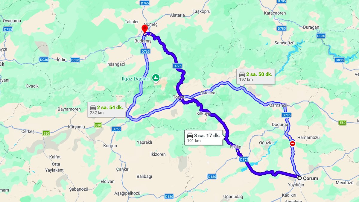 Çorum ile Kastamonu Arası Kaç KM? Kaç Saat? Çorum/Kastamonu Mesafe Bilgisi!